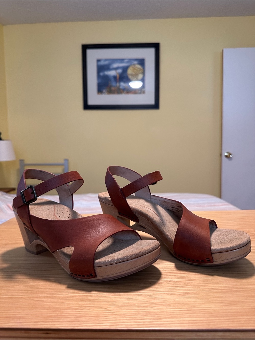 Dansko Brown Leather Wedge Sandals with Ankle Strap - Picture 4 of 13